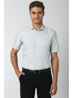 Peter England - Men Green Stripes Cotton Formal Shirt