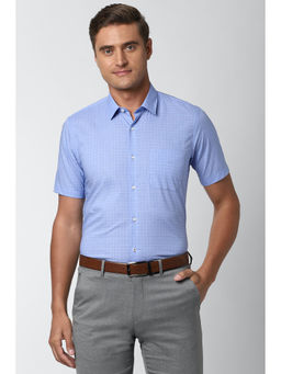 Peter England - Men Blue Checks Cotton Blend Formal Shirt