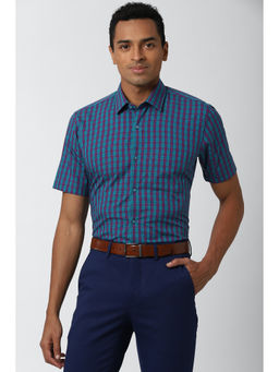Peter England - Men Blue Checks Cotton Formal Shirt