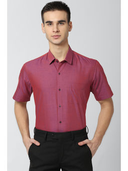 Peter England - Men Purple Textured Cotton Blend Formal Shirt
