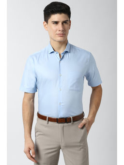 Peter England - Men Blue Solid/Plain Cotton Formal Shirt