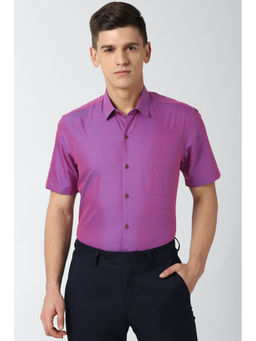 Peter England - Men Purple Textured Cotton Blend Formal Shirt