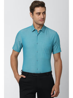 Peter England - Men Blue Printed Cotton Blend Formal Shirt