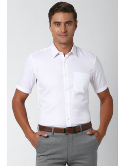 Peter England - Men White Textured Cotton Blend Formal Shirt