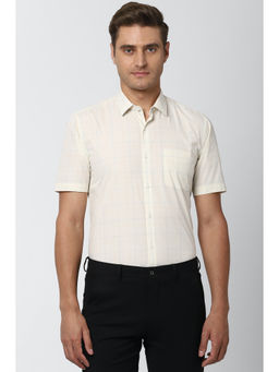 Peter England - Men Cream Checks Cotton Blend Formal Shirt