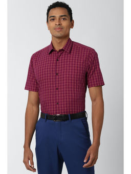 Peter England - Men Red Checks Cotton Formal Shirt