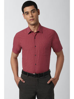 Peter England - Men Maroon Checks Cotton Blend Formal Shirt