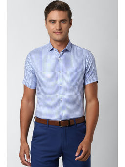 Peter England - Men Blue Checks Cotton Blend Formal Shirt