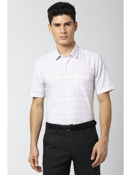 Peter England - Men White Checks Cotton Blend Formal Shirt