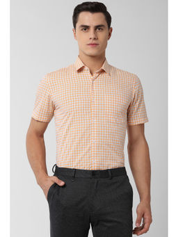 Peter England - Men Yellow Checks Cotton Blend Formal Shirt