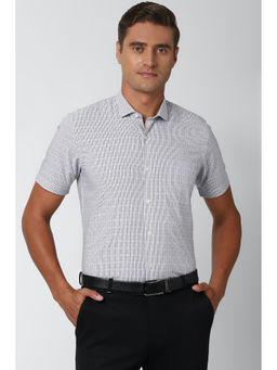 Peter England - Men Grey Stripes Cotton Blend Formal Shirt