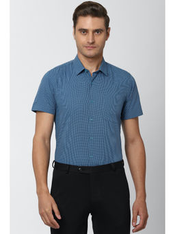 Peter England - Men Blue Solid/Plain Cotton Blend Formal Shirt