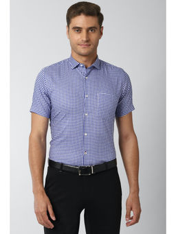 Peter England - Men Blue Checks Cotton Blend Formal Shirt