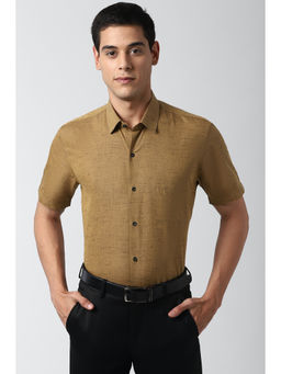Peter England - Men Khaki Textured Cotton Blend Formal Shirt