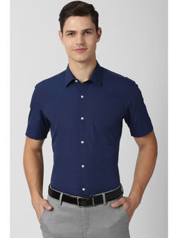 Peter England - Men Navy Blue Solid/Plain Cotton Formal Shirt