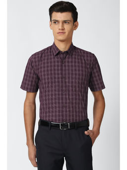 Peter England - Men Maroon Checks Cotton Blend Formal Shirt