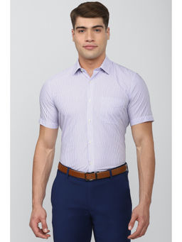 Peter England - Men Purple Stripes Polyester Blend Formal Shirt