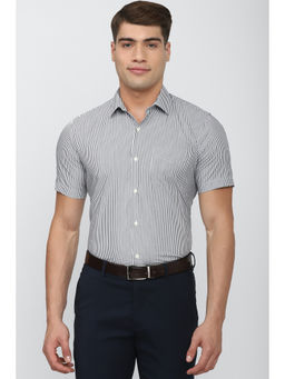 Peter England - Men Grey Stripes Polyester Blend Formal Shirt