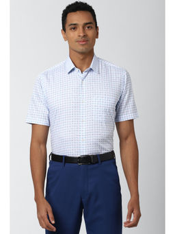 Peter England - Men White Checks Cotton Blend Formal Shirt