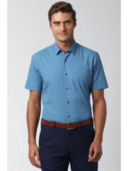 Peter England - Men Blue Printed Cotton Formal Shirt