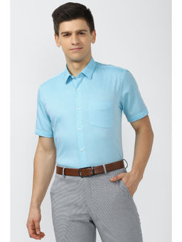 Peter England - Men Blue Textured Cotton Blend Formal Shirt