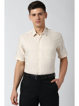 Peter England - Men Cream Checks Cotton Blend Formal Shirt