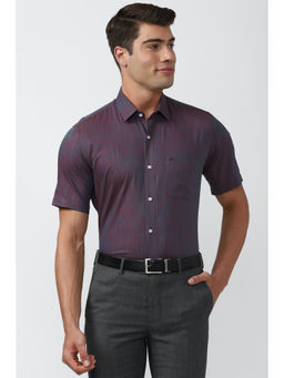Peter England - Men Purple Textured Cotton Formal Shirt