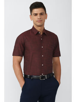 Peter England - Men Maroon Textured Cotton Formal Shirt