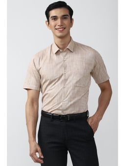 Peter England - Men Beige Textured Cotton Formal Shirt