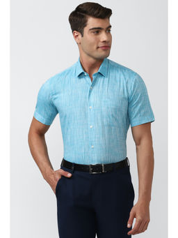 Peter England - Men Blue Textured Cotton Formal Shirt