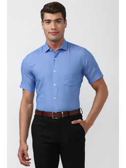 Peter England - Men Blue Textured Cotton Blend Formal Shirt