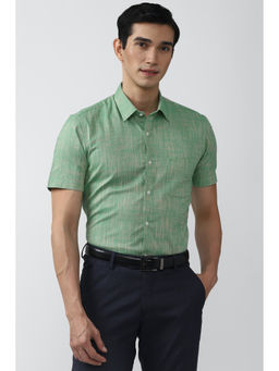 Peter England - Men Green Textured Cotton Formal Shirt