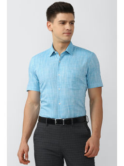 Peter England - Men Blue Textured Cotton Formal Shirt