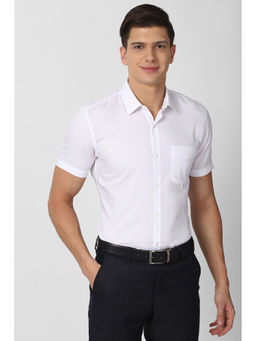 Peter England - Men White Textured Polyester Blend Formal Shirt