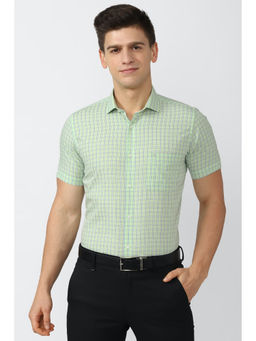 Peter England - Men Green Checks Cotton Blend Formal Shirt
