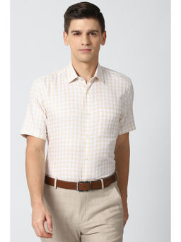 Peter England - Men Cream Checks Cotton Formal Shirt