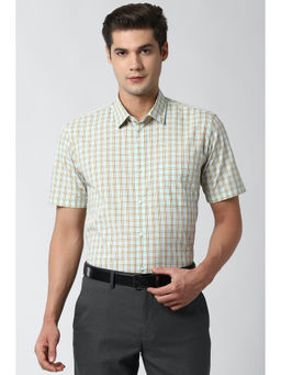 Peter England - Men Green Checks Cotton Blend Formal Shirt