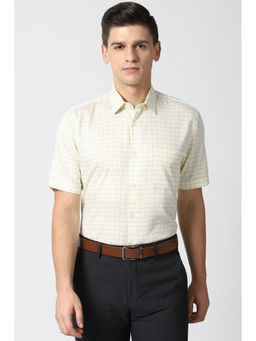 Peter England - Men Yellow Checks Cotton Formal Shirt