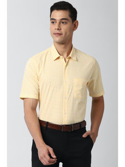 Peter England - Men Yellow Checks Cotton Formal Shirt
