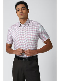 Peter England - Men Pink Checks Cotton Blend Formal Shirt