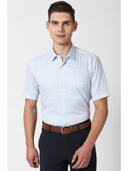 Peter England - Men Blue Printed Cotton Blend Formal Shirt