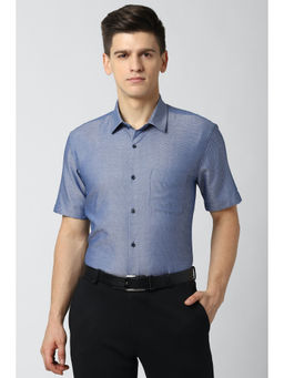 Peter England - Men Blue Textured Cotton Blend Formal Shirt