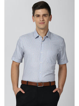 Peter England - Men Blue Checks Cotton Blend Formal Shirt