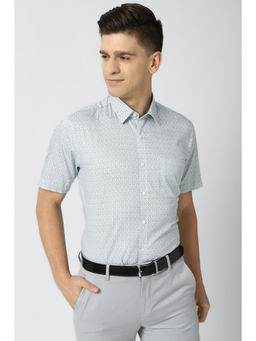 Peter England - Men Green Printed Cotton Blend Formal Shirt