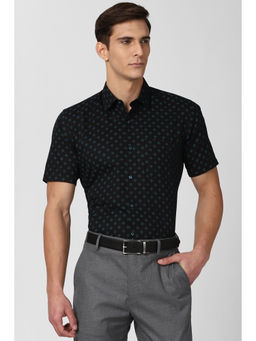 Peter England - Men Black Printed Cotton Blend Formal Shirt