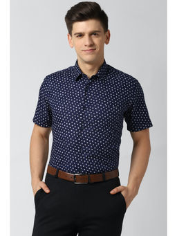 Peter England - Men Navy Blue Printed Cotton Formal Shirt
