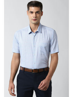Peter England - Men Blue Checks Cotton Formal Shirt