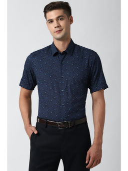 Peter England - Men Navy Blue Printed Cotton Formal Shirt
