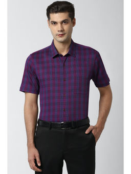 Peter England - Men Purple Checks Cotton Formal Shirt