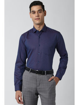 Peter England - Men Navy Blue Textured Cotton Formal Shirt